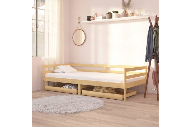 daybed med skuffer 90x200 cm massivt fyrretræ - Brun - Daybed