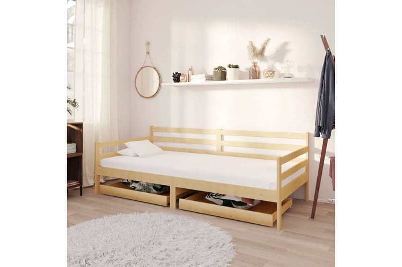 daybed med skuffer 90x200 cm massivt fyrretræ - Brun - Daybed