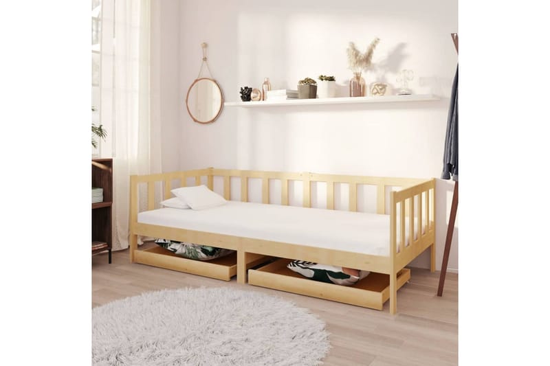 daybed med skuffer 90x200 cm massivt fyrretræ - Brun - Daybed