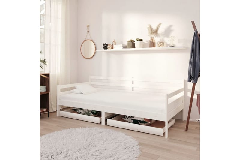 daybed med skuffer 90x200 cm massivt fyrretræ hvid - Hvid - Daybed