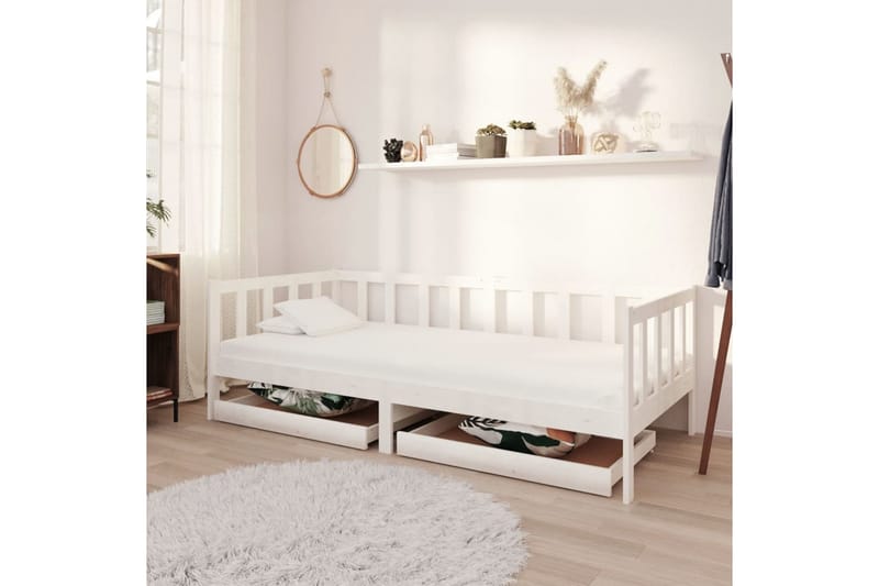 daybed med skuffer 90x200 cm massivt fyrretræ hvid - Hvid - Daybed