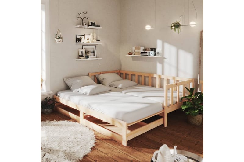 daybed med udtræk 2x(90x200) cm massivt fyrretræ - Brun - Daybed