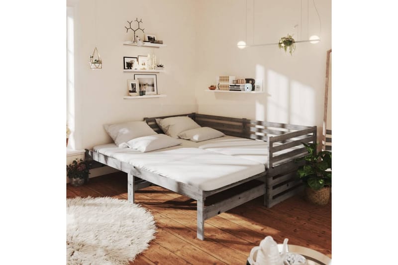 daybed med udtræk 2x(90x200) cm massivt fyrretræ grå - Grå - Daybed