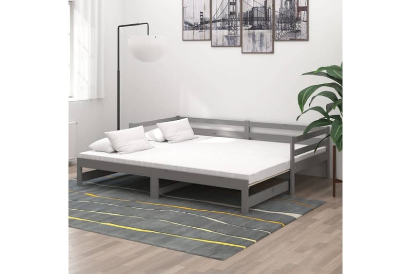 daybed med udtræk 2x(90x200) cm massivt fyrretræ grå - Grå - Daybed