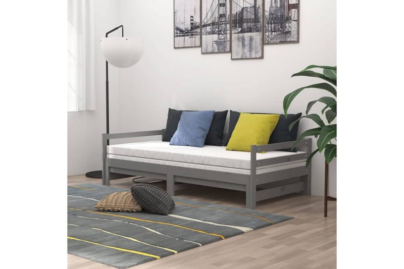 daybed med udtræk 2x(90x200) cm massivt fyrretræ grå - Grå - Daybed