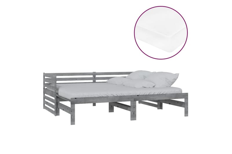 daybed med udtræk 2x(90x200) cm massivt fyrretræ grå - Grå - Daybed