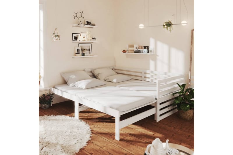 daybed med udtræk 2x(90x200) cm massivt fyrretræ hvid - Hvid - Daybed