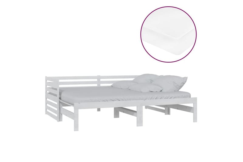 daybed med udtræk 2x(90x200) cm massivt fyrretræ hvid - Hvid - Daybed