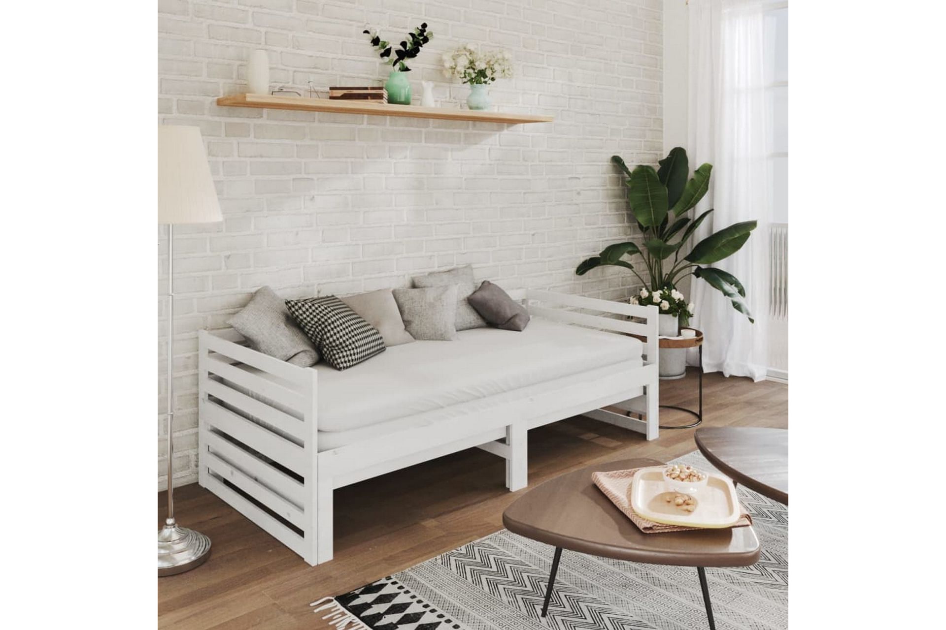 daybed med udtræk 2x(90x200) cm massivt fyrretræ hvid - Hvid - Møbler - Sofaer - Daybed