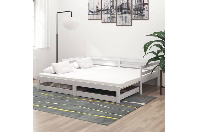 daybed med udtræk 2x(90x200) cm massivt fyrretræ hvid - Hvid - Møbler - Sofaer - Daybed