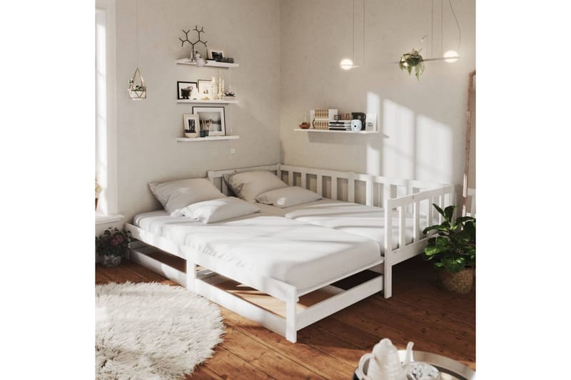 daybed med udtræk 2x(90x200) cm massivt fyrretræ hvid - Hvid - Daybed