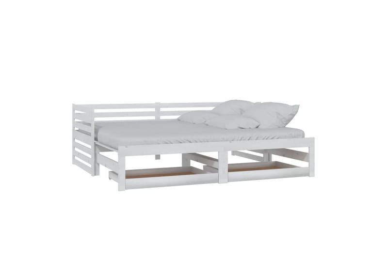 daybed med udtræk 2x(90x200) cm massivt fyrretræ hvid - Hvid - Daybed