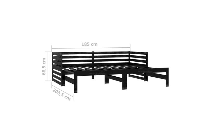 daybed med udtræk 2x(90x200) cm massivt fyrretræ sort - Sort - Daybed