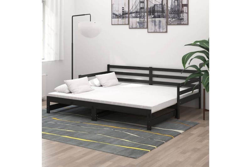 daybed med udtræk 2x(90x200) cm massivt fyrretræ sort - Sort - Daybed