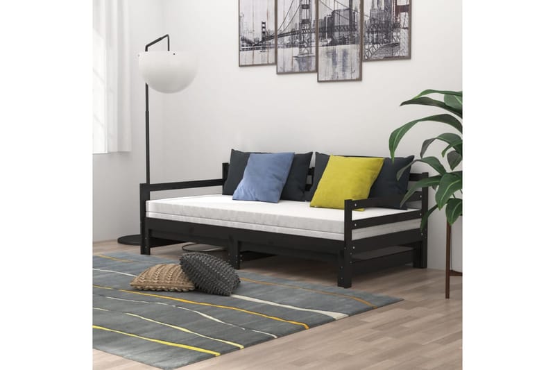 daybed med udtræk 2x(90x200) cm massivt fyrretræ sort - Sort - Møbler - Sofaer - Daybed