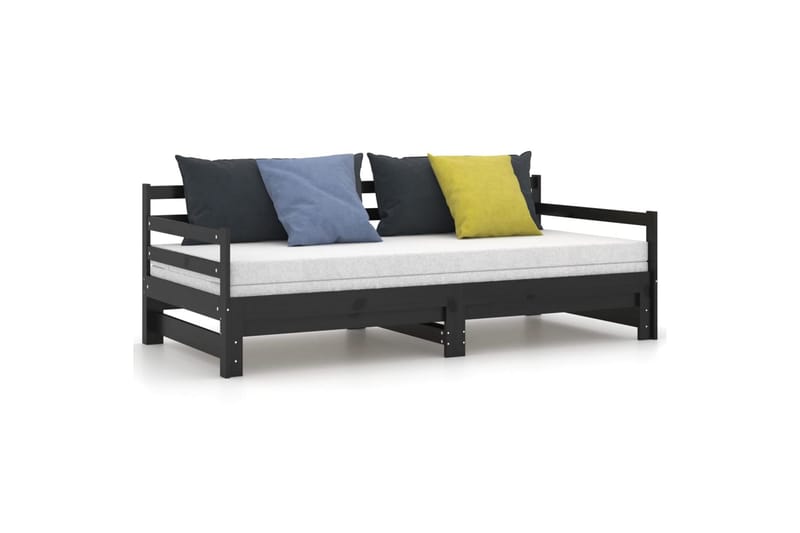 daybed med udtræk 2x(90x200) cm massivt fyrretræ sort - Sort - Daybed