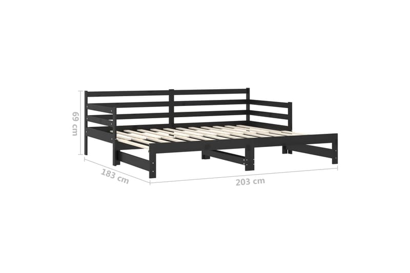 daybed med udtræk 2x(90x200) cm massivt fyrretræ sort - Sort - Møbler - Sofaer - Daybed