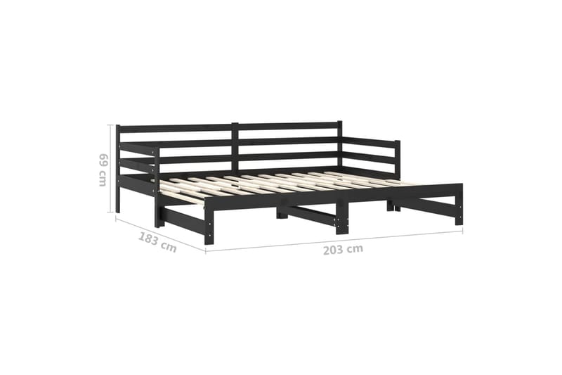 daybed med udtræk 2x(90x200) cm massivt fyrretræ sort - Sort - Daybed