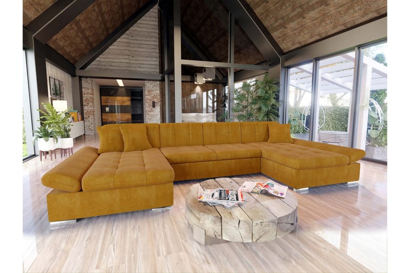 Dewitt Sovesofa med Dobbelt Chaiselong 4-personers i Fløjl - Gul - Møbler - Sofaer - Sovesofaer