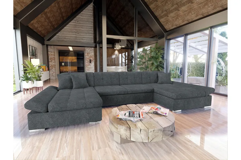 Dewitt Sovesofa med Dobbelt Chaiselong 4-personers i Bouclé - Grå - Møbler - Sofaer - Sovesofaer