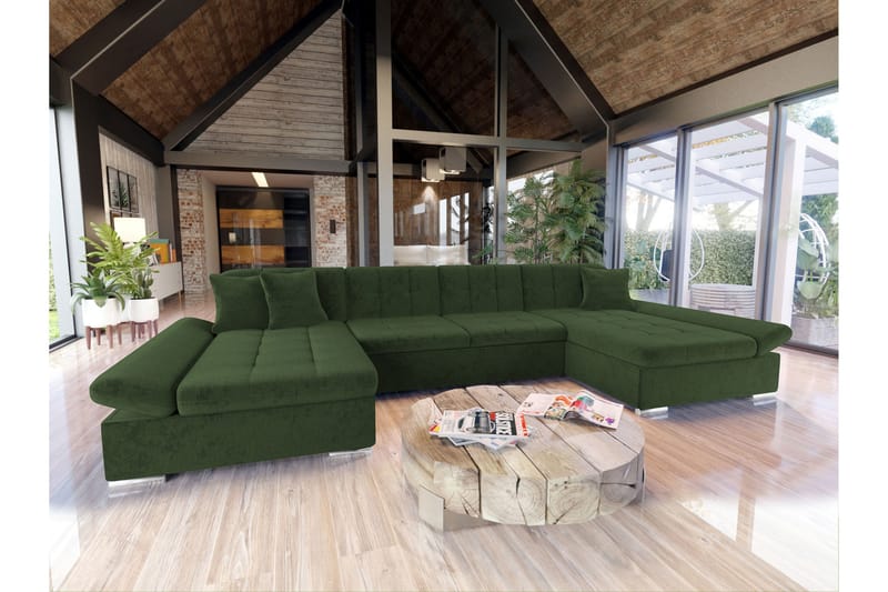 Dewitt Sovesofa med Dobbelt Chaiselong 4-personers i Chenille - Grøn - Møbler - Sofaer - Sovesofaer