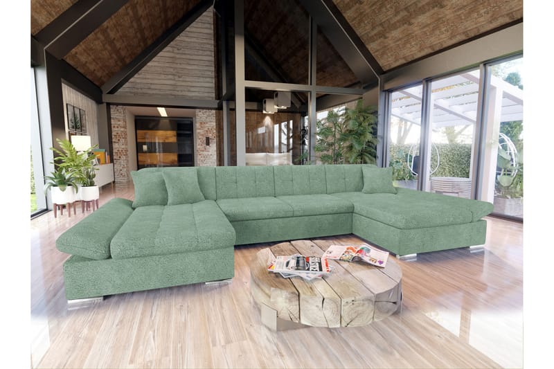 Dewitt Sovesofa med Dobbelt Chaiselong 4-personers i Bouclé - Grøn - Møbler - Sofaer - Sovesofaer