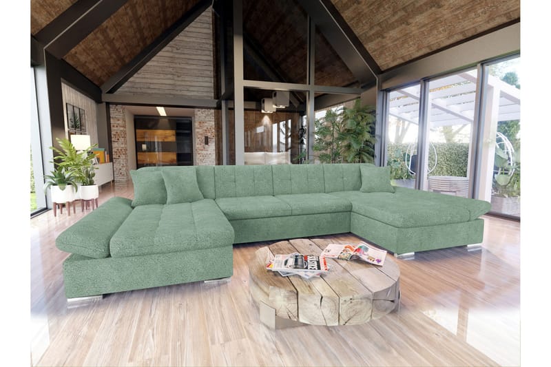 Dewitt Sovesofa med Dobbelt Chaiselong 4-personers i Bouclé - Grøn - Møbler - Sofaer - Sovesofaer
