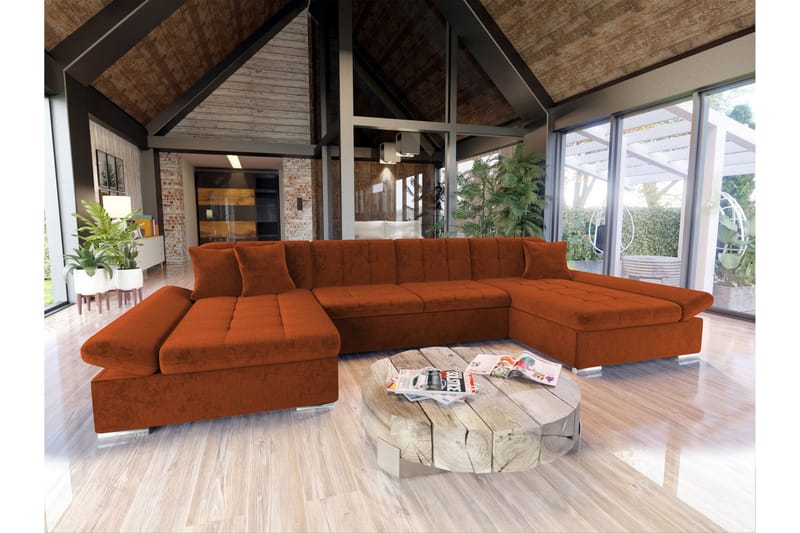 Dewitt Sovesofa med Dobbelt Chaiselong 4-personers i Chenille - Orange - Møbler - Sofaer - Sovesofaer