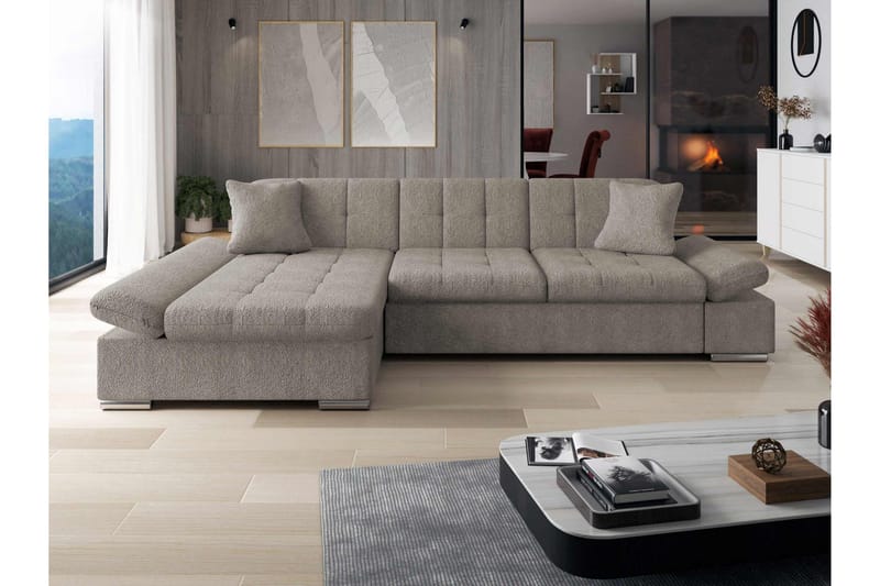 Djerra Sovesofa med Chaiselong 3-personers i Bouclé - Grå - Møbler - Sofaer - Sovesofaer