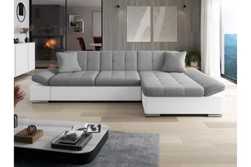 Djerra Sovesofa med Chaiselong 3-personers i Kunstlæder - Hvid / Grå - Møbler - Sofaer - Sovesofaer