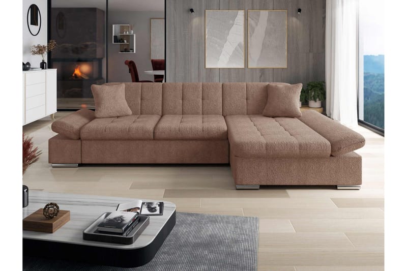 Djerra Sovesofa med Chaiselong 3-personers i Bouclé - Rosa - Møbler - Sofaer - Sovesofaer