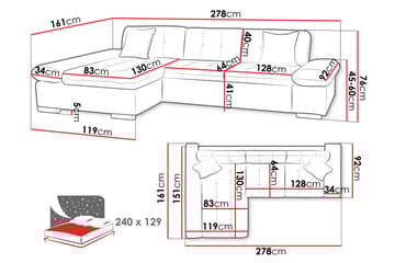 Djerra Sovesofa med Chaiselong 3-personers i Bouclé - Grå - Møbler - Sofaer - Sovesofaer