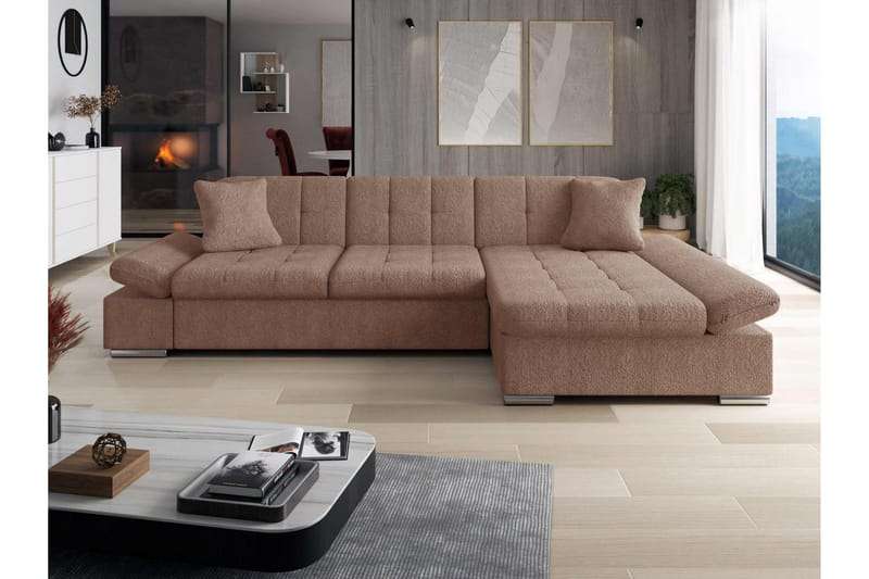 Djerra Sovesofa med Chaiselong 3-personers i Bouclé - Rosa - Møbler - Sofaer - Sovesofaer
