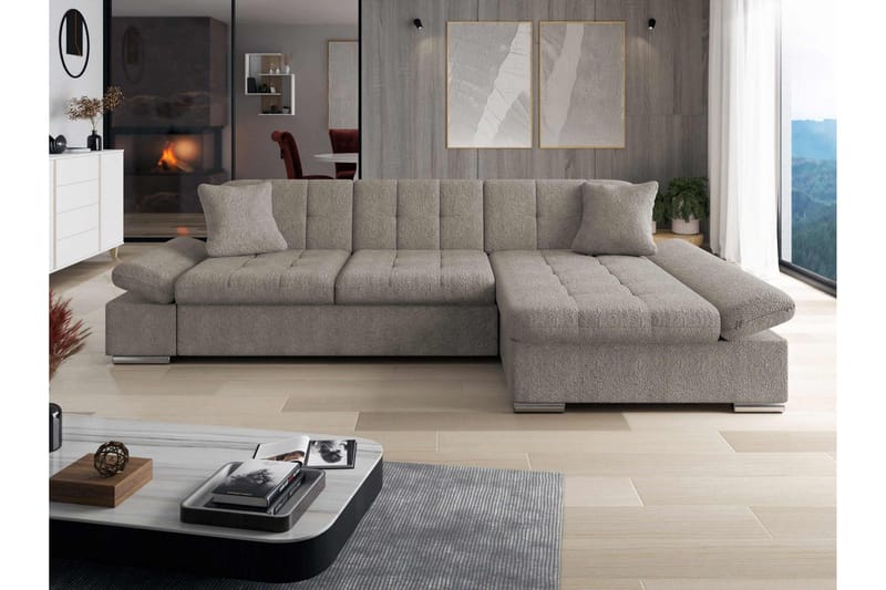 Djerra Sovesofa med Chaiselong 3-personers i Bouclé - Grå - Møbler - Sofaer - Sovesofaer