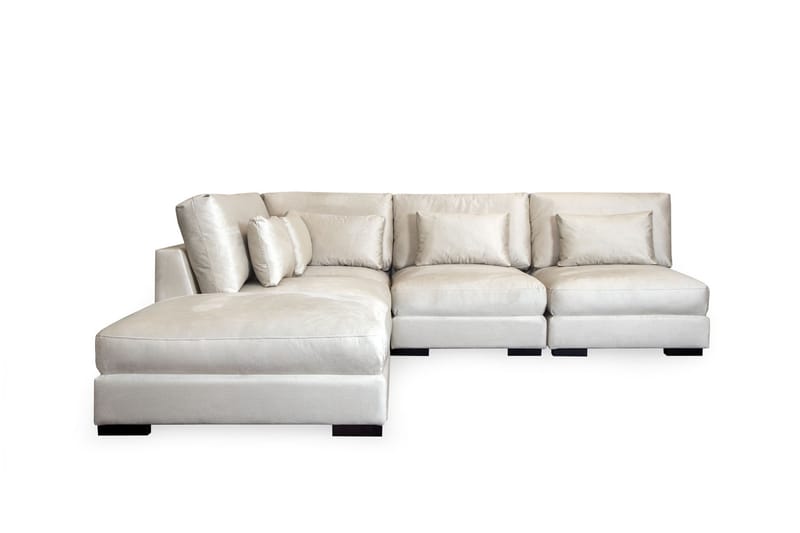 Dubai Chaiselongsofa Højre Velour - Hvid - Sofa med chaiselong - 4 personers sofa med chaiselong - Velour sofaer