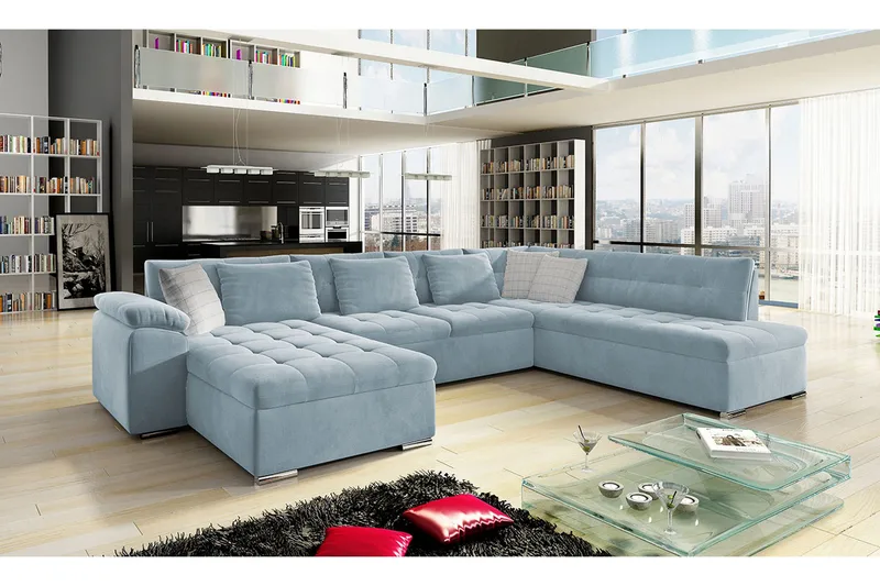 Dynir Sofa med Chaiselong og Divan 4-personers - Blå/Beige - Møbler - Sofaer - U Sofa