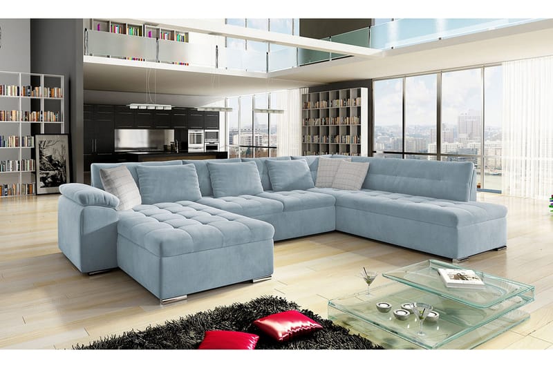 Dynir Sofa med Chaiselong og Divan 4-personers - Blå/Beige - Møbler - Sofaer - U Sofa