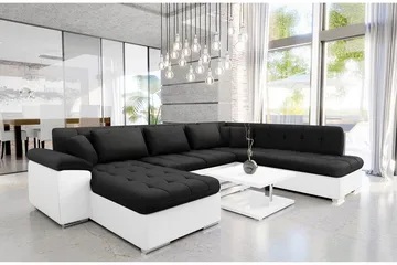 Dynir Sofa med Chaiselong og Divan 4-personers - Hvid/Sort - Møbler - Sofaer - Lædersofaer