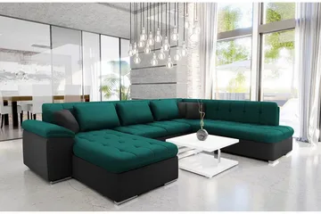 Dynir Sofa med Chaiselong og Divan 4-personers - Sort/Grøn - Møbler - Sofaer - U Sofa