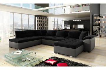 Dynir Sofa med Chaiselong og Divan 4-personers - Sort/Grå - Møbler - Sofaer - Lædersofaer