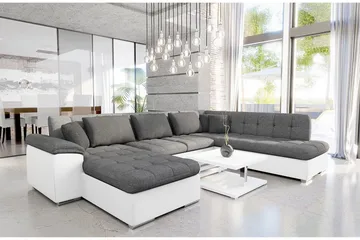 Dynir Sofa med Chaiselong og Divan 4-personers - Hvid/Grå - Møbler - Sofaer - Lædersofaer