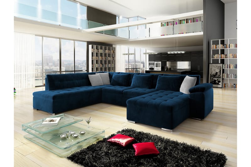 Dynir Sofa med Chaiselong og Divan 4-personers - Blå/Beige - Møbler - Sofaer - U Sofa