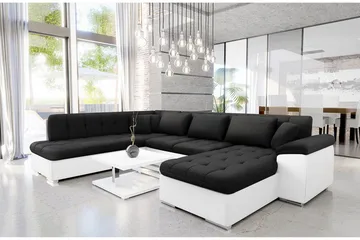 Dynir Sofa med Chaiselong og Divan 4-personers - Hvid/Sort - Møbler - Sofaer - Lædersofaer