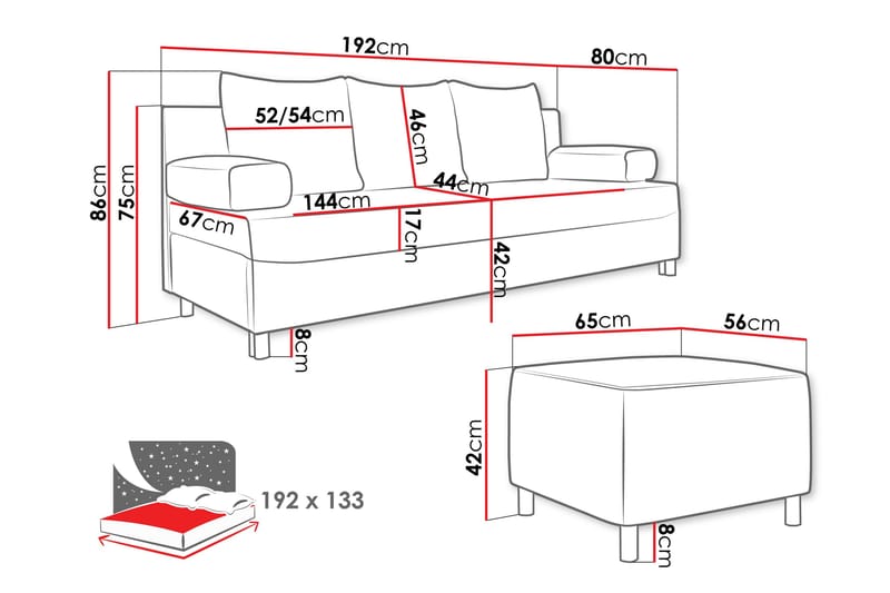 Eifion Sovesofa 3-personers - Grå - Møbler - Sofaer - Sovesofaer