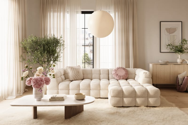 Elise 3-personers Sofa med Chaiselong Højre - Beige Teddy - Møbler - Sofaer - Sofa med chaiselong