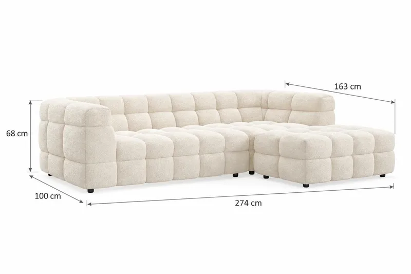 Elise 4-sæders Højrevendt L-formet Boblet Chaiselongsofa 274 cm i Bouclé - Cremehvid - Møbler - Sofaer - Sofa med chaiselong