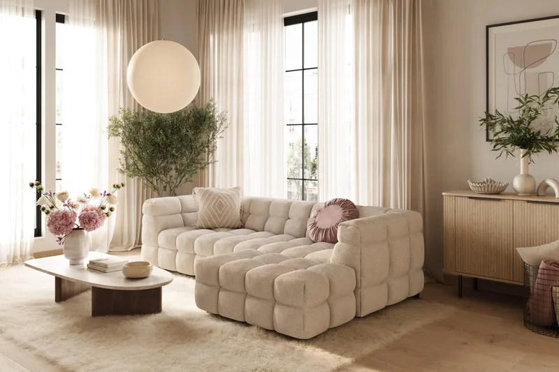 Elise 4-personers Sofa med Chaiselong Venstre - Beige - Møbler - Sofaer - Sofa med chaiselong
