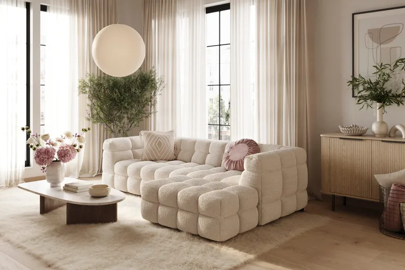 Elise 4-personers Sofa med Chaiselong Højre - Beige Teddy - Møbler - Sofaer - Sofa med chaiselong
