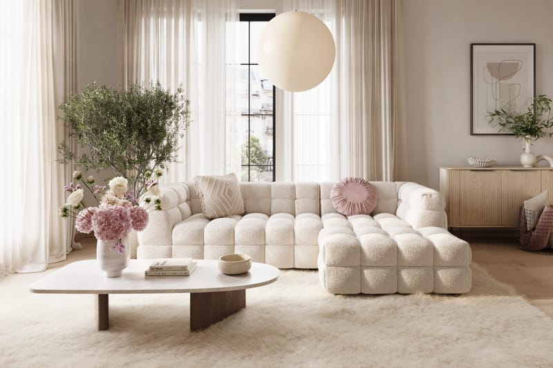Elise 4-personers Sofa med Chaiselong Højre - Beige Teddy - Møbler - Sofaer - Sofa med chaiselong