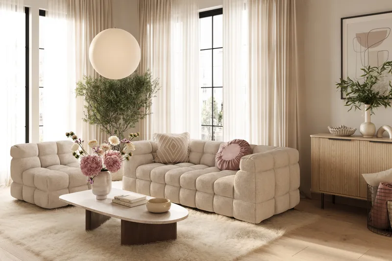 Elise Boblet Sofagruppe 3-personers Sofa + Lænestol - Beige - Møbler - Sofaer - Sofagrupper
